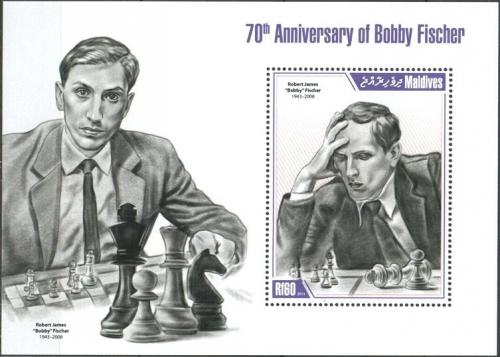 Potov znmka Maldivy 2013 Bobby Fischer, achy Mi# Block 659 Kat 7.50