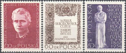 Potov znmky Posko 1967 Marie Curie-Skodowsk Mi# 1777-79