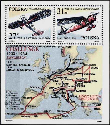 Potov znmky Posko 1982 Lietadla a mapa Mi# Block 87 - zvi obrzok