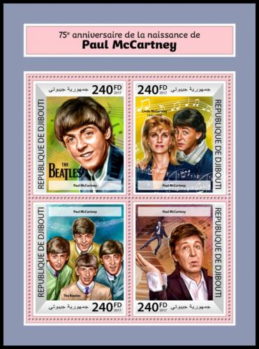 Potov znmky Dibutsko 2017 Paul McCartney, The Beatles Mi# 1896-99 Kat 10