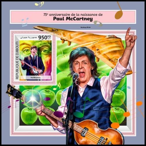 Potov znmka Dibutsko 2017 Paul McCartney, The Beatles Mi# Block 967 Kat 10