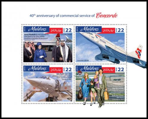 Potov znmky Maldivy 2016 Paul McCartney a Concorde Mi# 6504-07 Kat 11
