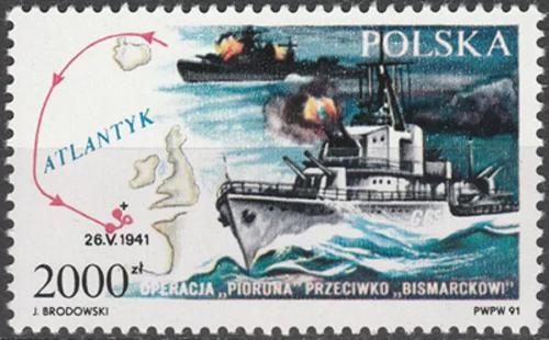 Potov znmka Posko 1991 Operace Piorun proti Bismarckovi Mi# 3332