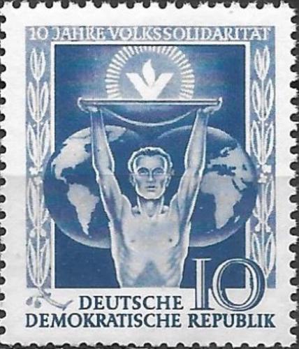 Potov znmka DDR 1955 udov solidarita Mi# 484 - zvi obrzok