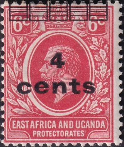 Potov znmka Britsk vchodn Afrika a Uganda 1919 Kr Juraj V. pretla 1A Mi# 59 