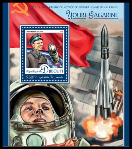 Potov znmka Dibutsko 2016 Jurij Gagarin Mi# Block 295 Kat 10
