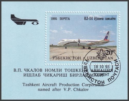 Potov znmka Uzbekistan 1995 Lietadlo Mi# Block 8