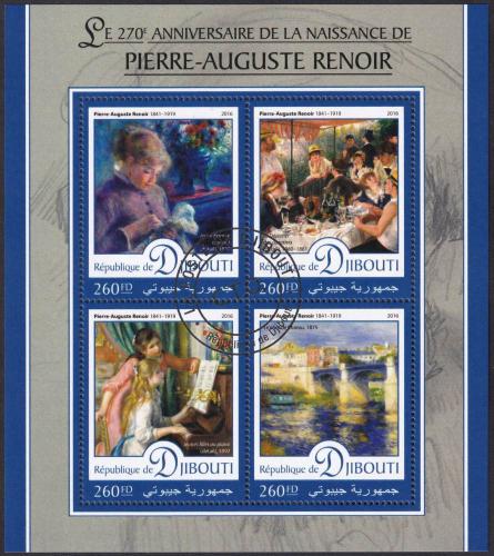 Potov znmky Dibutsko 2016 Umenie, Pierre-Auguste Renoir 1E Mi# 1164-67 Kat 10