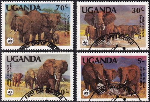 Potov znmky Uganda 1983 Slon africk, WWF 004 Mi# 361-64 15 - zvi obrzok